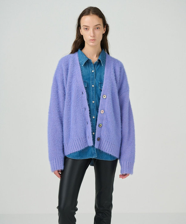 GRACE CONTINENTAL フェザールーズニットカーディガン ラベンダー