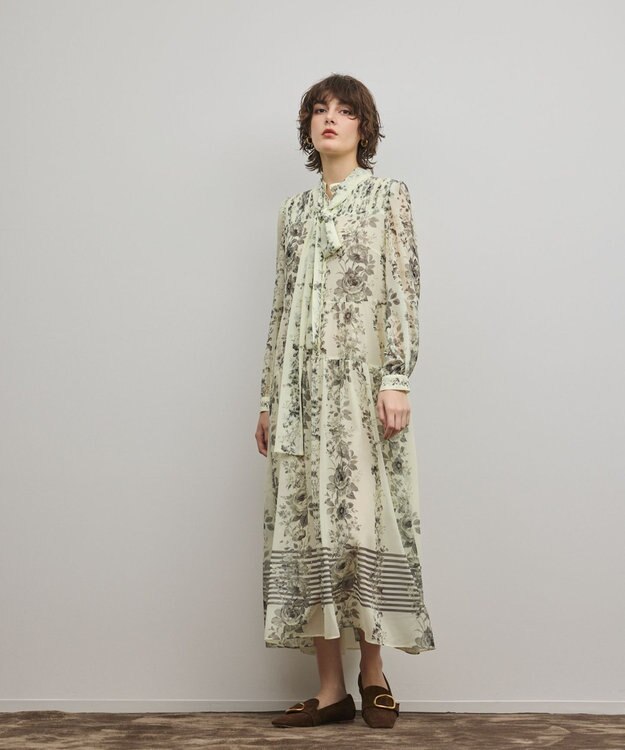 GRACE CONTINENTAL フラワープリントティアードワンピース イエロー