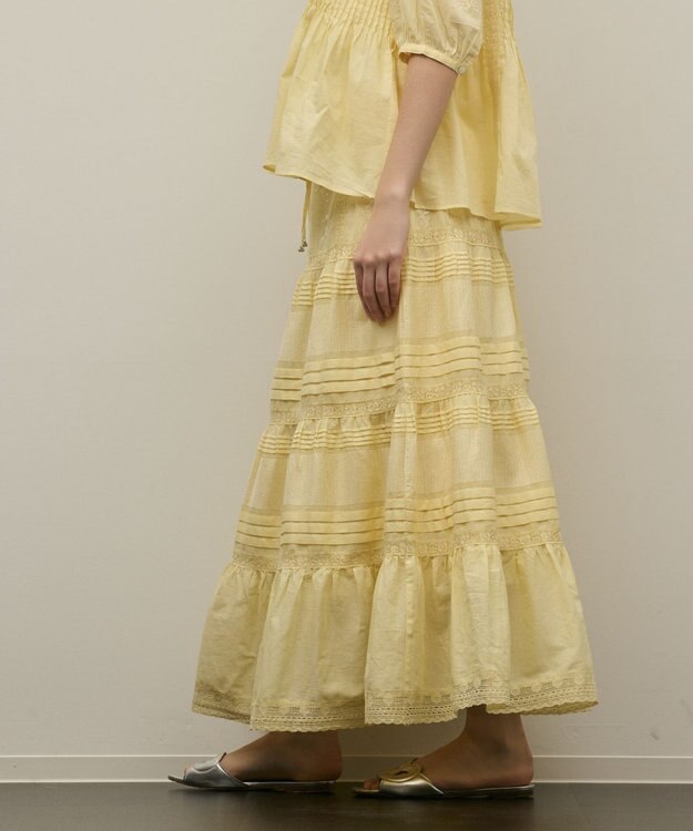 GRACE CONTINENTAL ピンタックティアードスカート イエロー