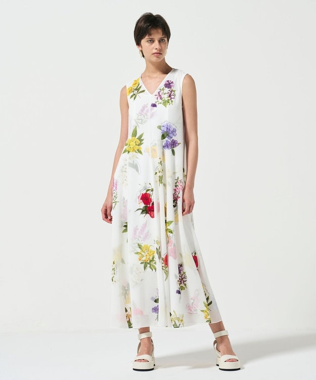 GRACE CONTINENTAL ボタニカルレイヤードワンピース ホワイト