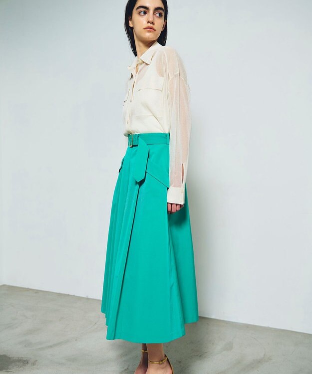 GRACE CONTINENTAL グログランタックフレアスカート グリーン