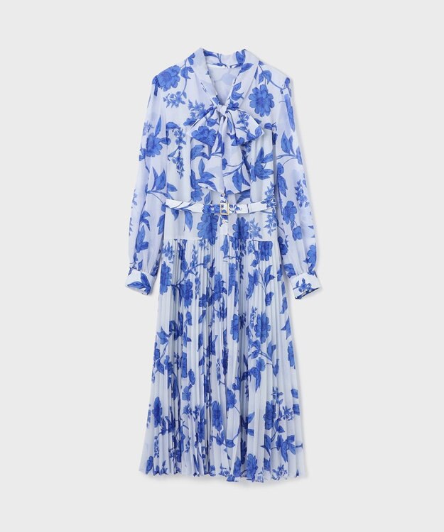 GRACE CONTINENTAL フラワープリントプリーツワンピース サックス