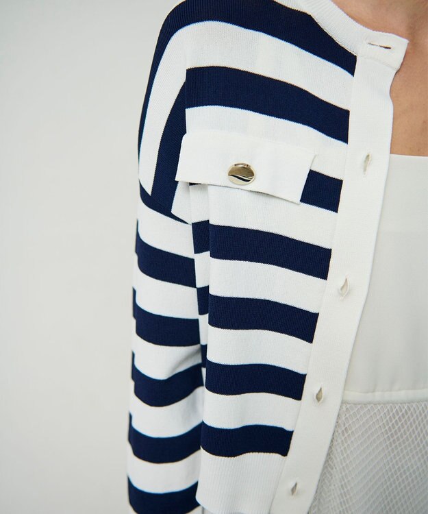 GRACE CONTINENTAL ニットボーダーカーディガン ネイビー