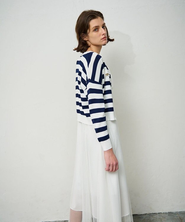 GRACE CONTINENTAL ニットボーダーカーディガン ネイビー