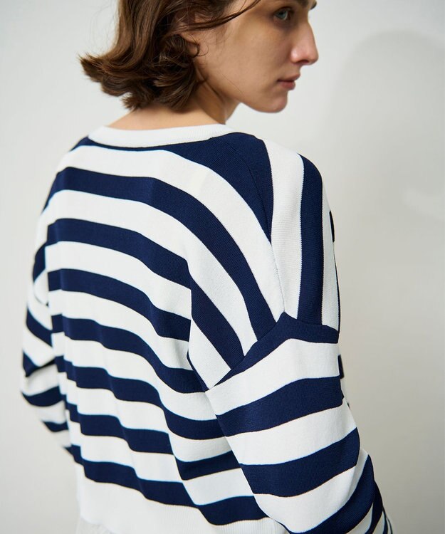 GRACE CONTINENTAL ニットボーダーカーディガン ネイビー