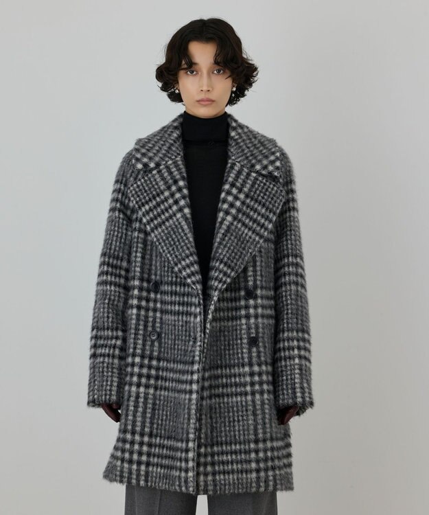 GRACE CONTINENTAL シャギーチェックコート グレー