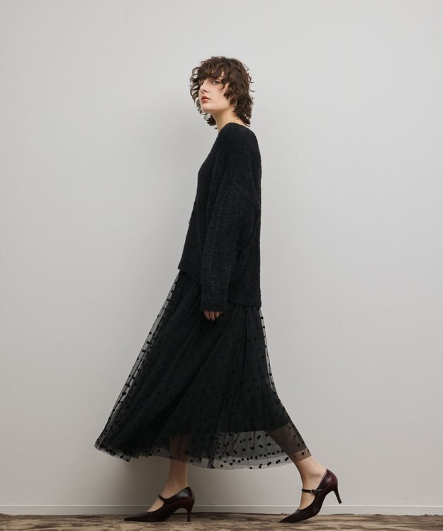 GRACE CONTINENTAL ラメフェザーニットトップ ブラック