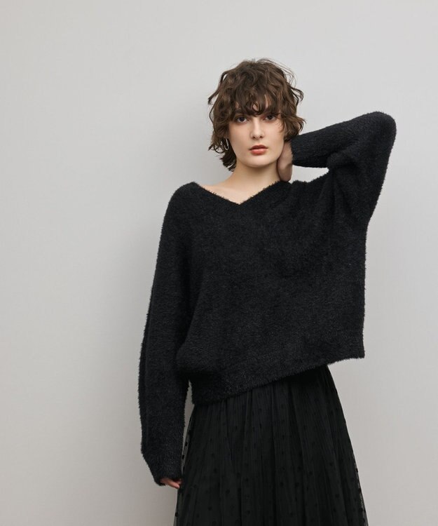 GRACE CONTINENTAL ラメフェザーニットトップ ブラック