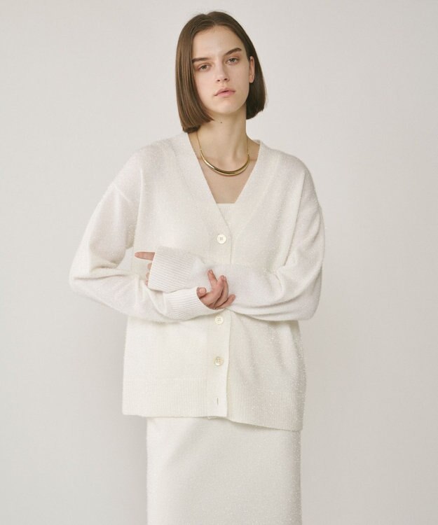 GRACE CONTINENTAL フィルムヤーンニットカーディガン ホワイト