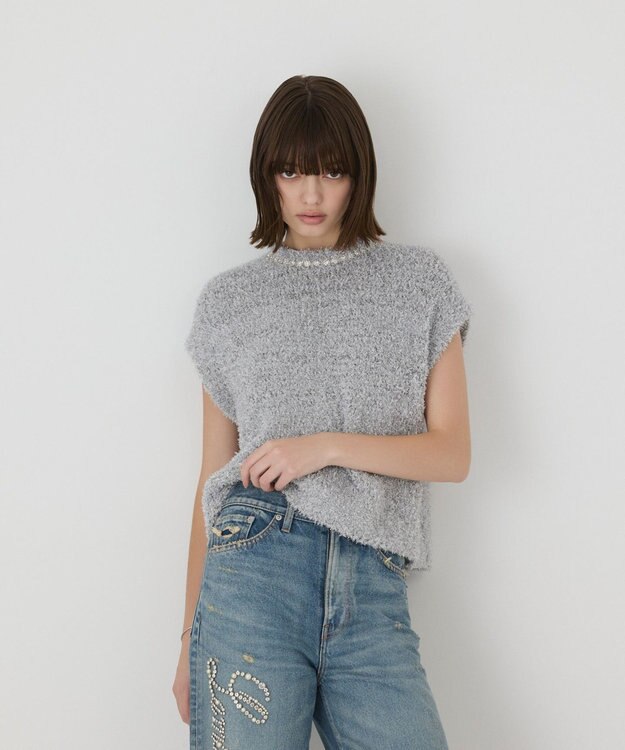 GRACE CONTINENTAL 【イベント店舗・ONLINE STORE先行アイテム】グリッターニットトップ シルバー