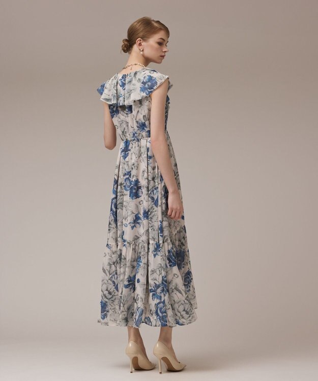 GRACE CONTINENTAL フラワープリントフリルワンピース ベージュ