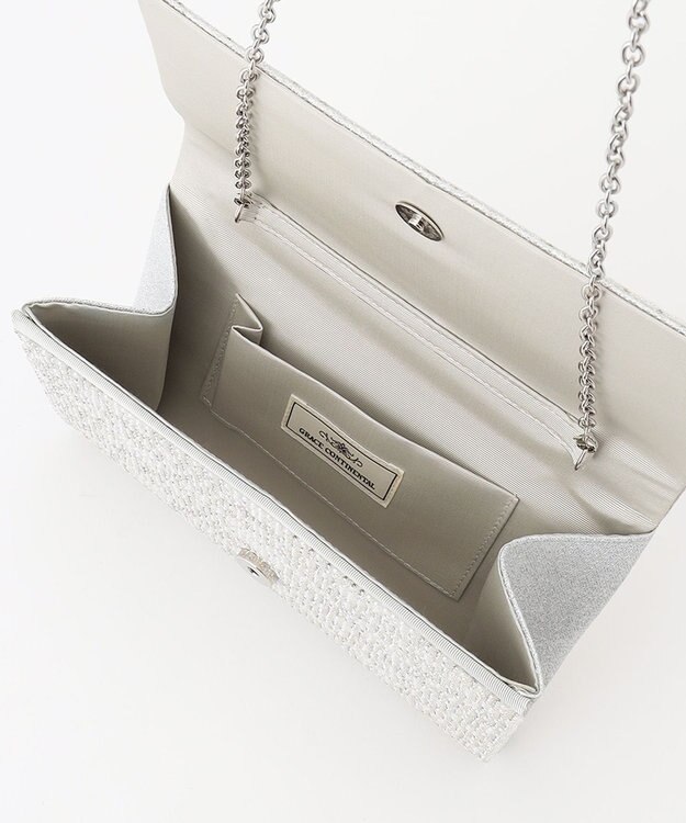 GRACE CONTINENTAL パターンラインストーンクラッチバッグ シルバー