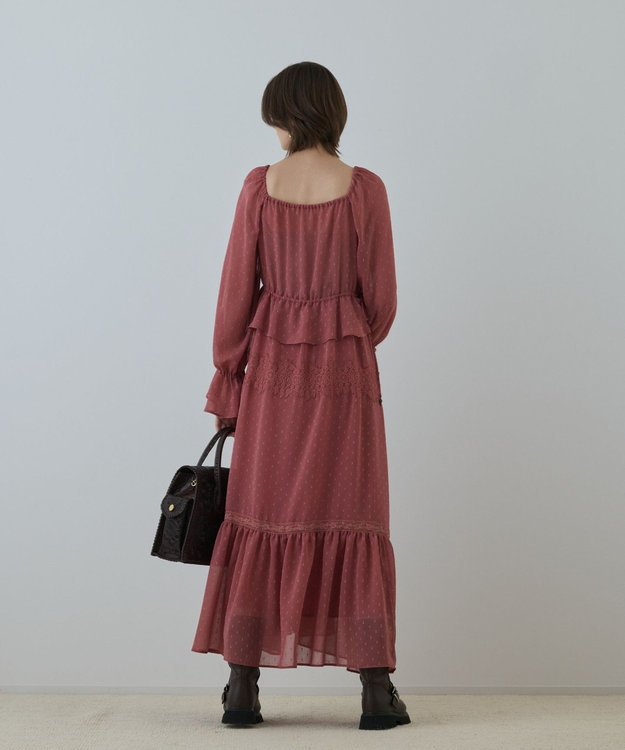 GRACE CONTINENTAL レースコンビカットジャガードワンピース ピンク