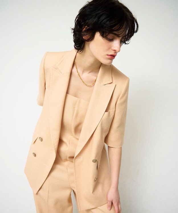 GRACE CONTINENTAL リネンタッチハーフスリーブジャケット ピンク