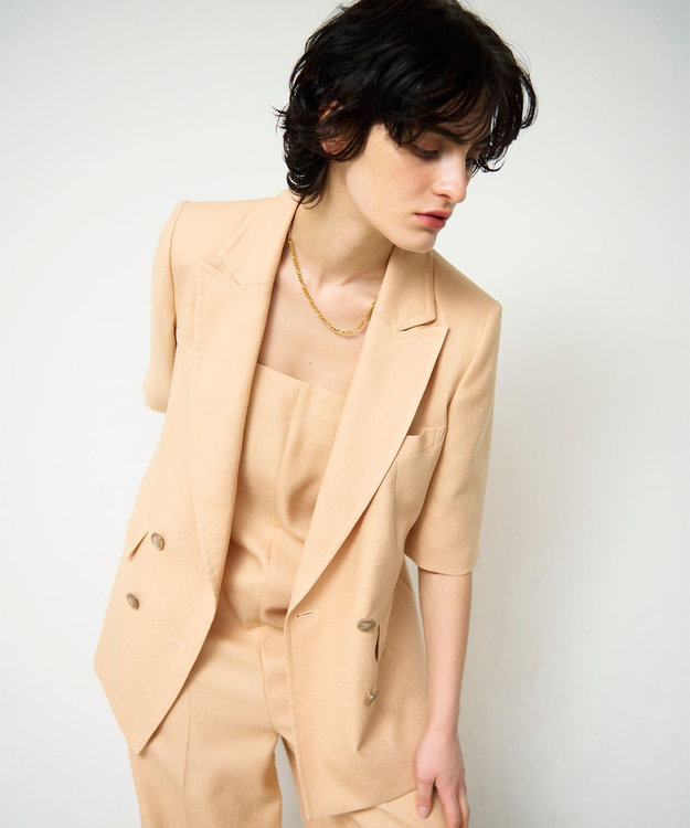 GRACE CONTINENTAL リネンタッチハーフスリーブジャケット ピンク