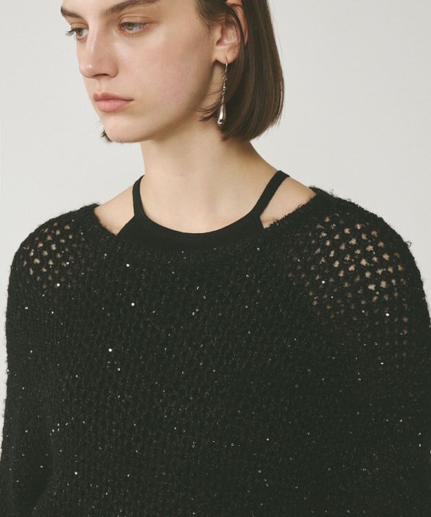 GRACE CONTINENTAL スパンメッシュニットトップ ブラック