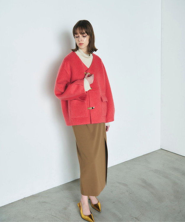 GRACE CONTINENTAL ノーカラーシャギーコート ピンク