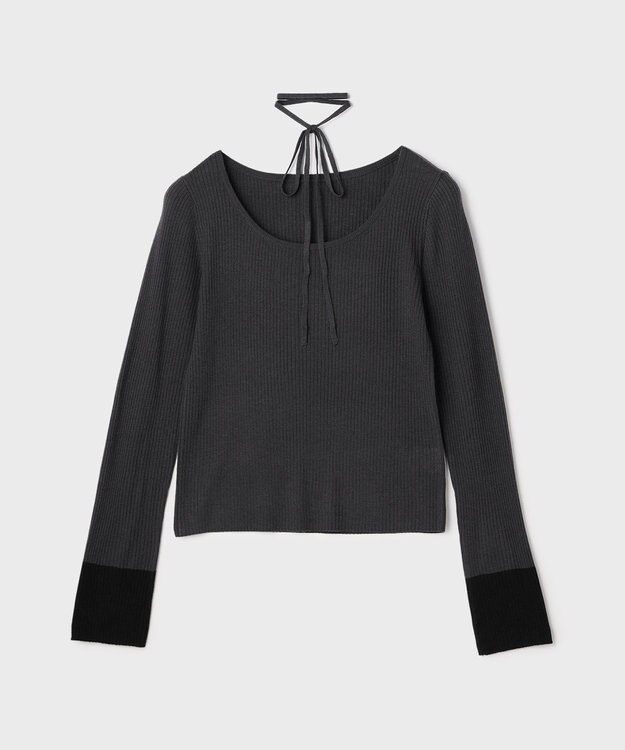 GRACE CONTINENTAL バイカラーリブニットトップ チャコール