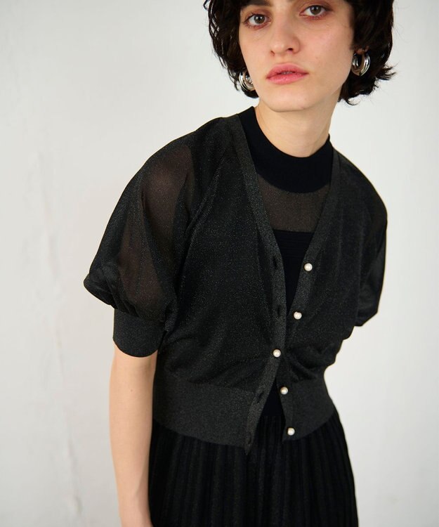 GRACE CONTINENTAL ラメシアードルマンニットカーディガン ブラック