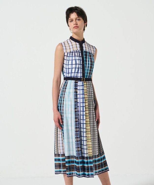 GRACE CONTINENTAL マルチチェックワンピース ネイビー