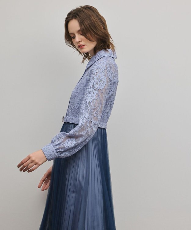 GRACE CONTINENTAL コードレースプリーツワンピース ブルー