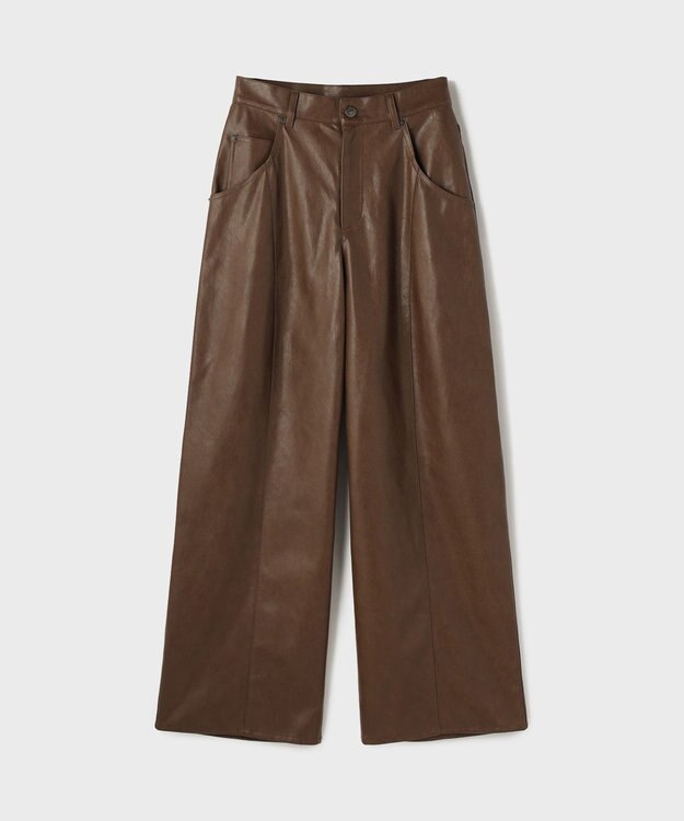 GRACE CONTINENTAL カーブフェイクレザーパンツ ブラウン