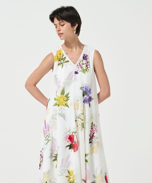 GRACE CONTINENTAL ボタニカルレイヤードワンピース ホワイト