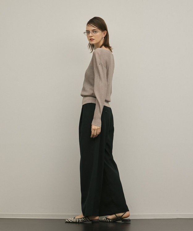 GRACE CONTINENTAL ラメリブクルーニットトップ グレー