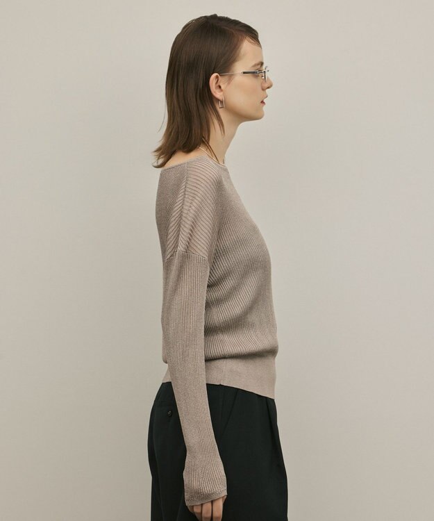 GRACE CONTINENTAL ラメリブクルーニットトップ グレー