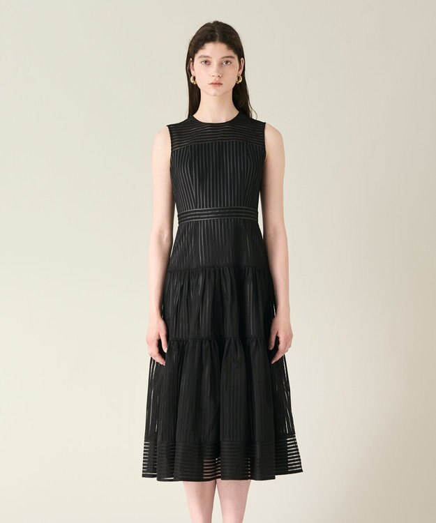 GRACE CONTINENTAL ストライプレースフレアドレス ブラック