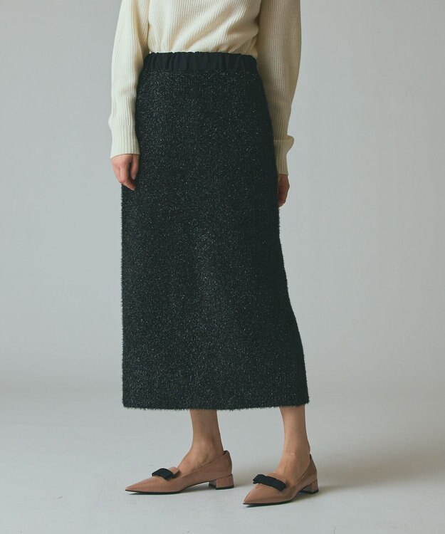 GRACE CONTINENTAL フェザーヤーンシャイニースカート ブラック