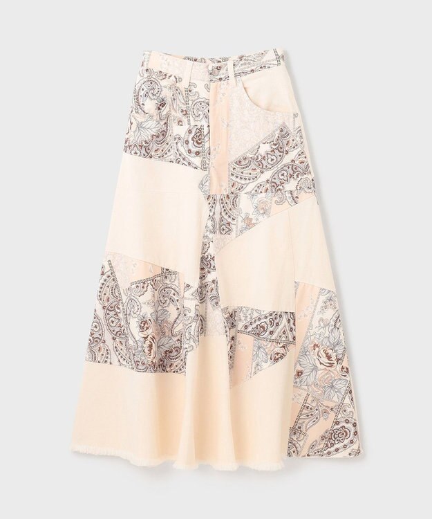 GRACE CONTINENTAL スカーフコンビデニムスカート ベージュ