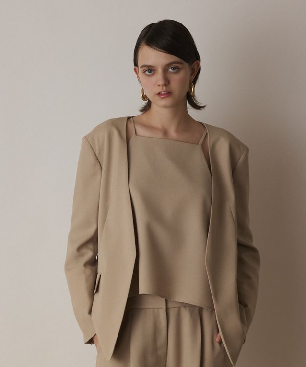 GRACE CONTINENTAL バックシャンノーカラージャケット ベージュ