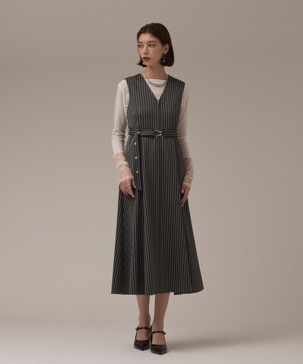 GRACE CONTINENTAL ストライプジャージワンピース グレー