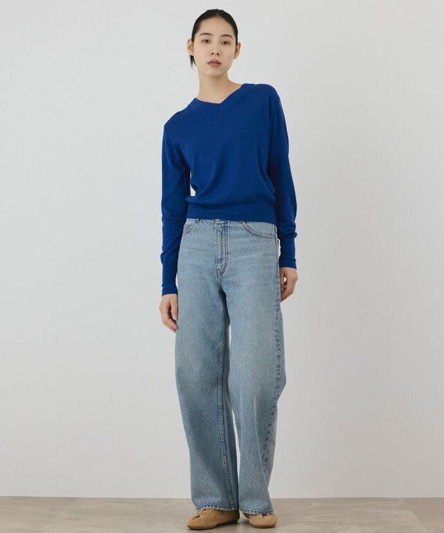 GRACE CONTINENTAL バイカラーウールニットトップ ブルー