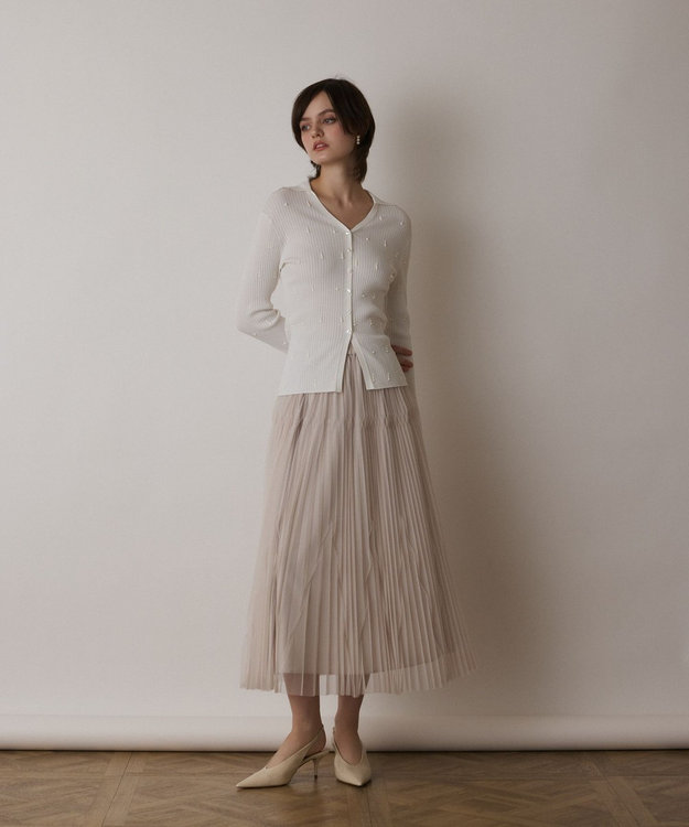 GRACE CONTINENTAL ビジューリブニットトップ ホワイト