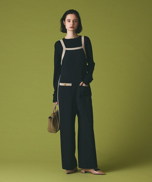 GRACE CONTINENTAL トリアセバイカラーサロペット ブラック