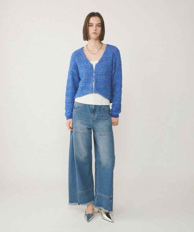 GRACE CONTINENTAL ツイードニットzipカーディガン ブルー