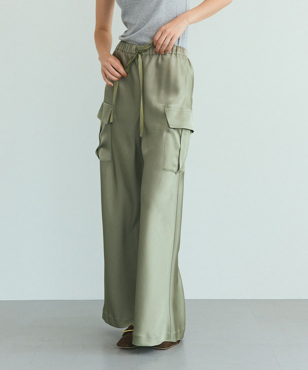 GRACE CONTINENTAL ダブルサテンイージーパンツ カーキ