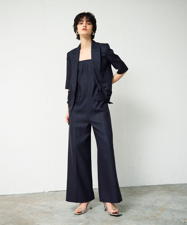 GRACE CONTINENTAL リネンタッチハーフスリーブジャケット ネイビー