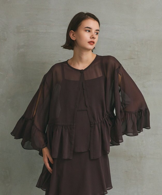 GRACE CONTINENTAL シフォンフリルポンチョ ブラウン
