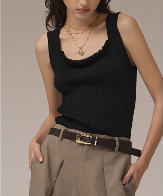 GRACE CONTINENTAL リブフリルニットトップ ブラック