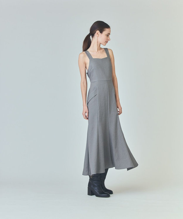GRACE CONTINENTAL リネンタッチロングドレス グレー