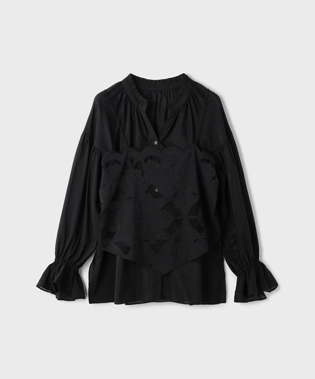 GRACE CONTINENTAL カットワークキャミ付カフタンブラウス ブラック