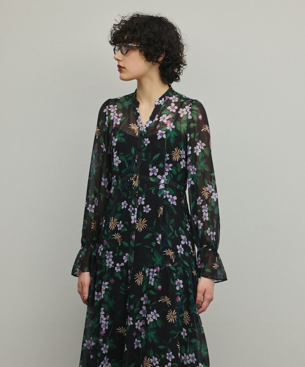 GRACE CONTINENTAL ドロストティアードフレアワンピース ブラック