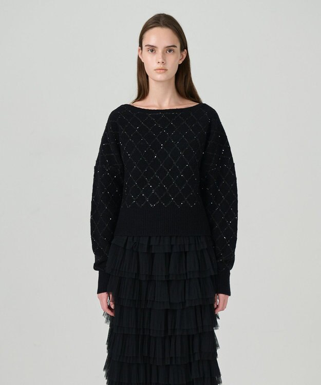 GRACE CONTINENTAL スパークルニットトップ ブラック