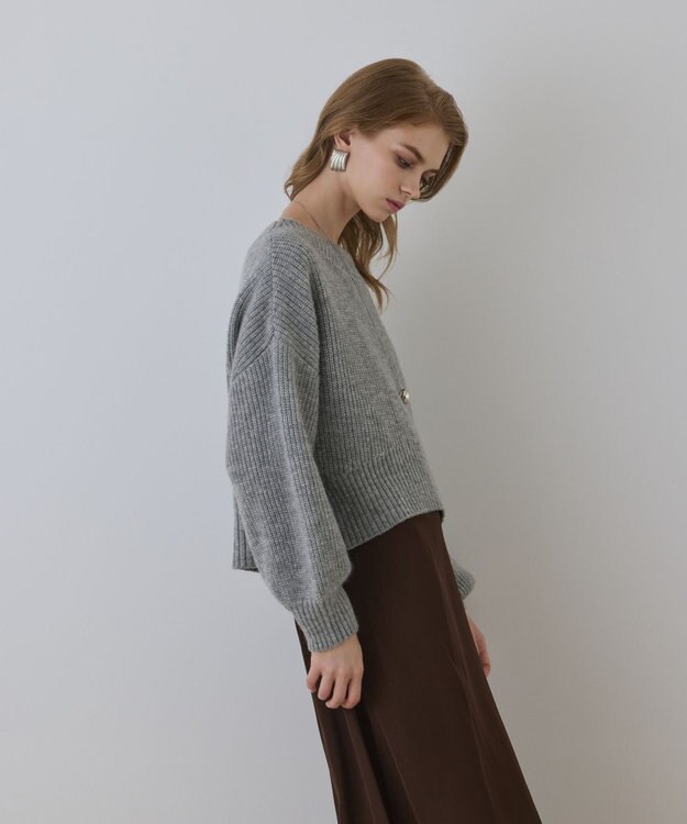 GRACE CONTINENTAL サテンレースニットワンピース グレー