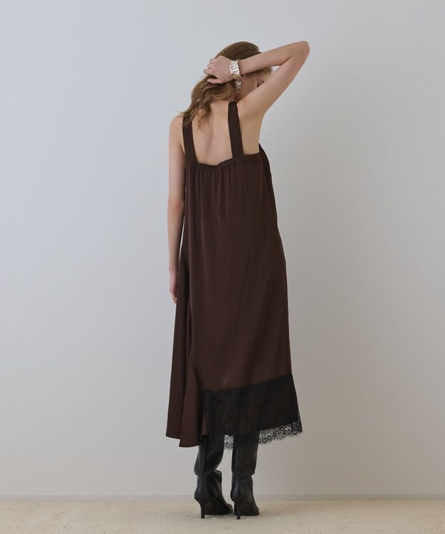 GRACE CONTINENTAL サテンレースニットワンピース グレー