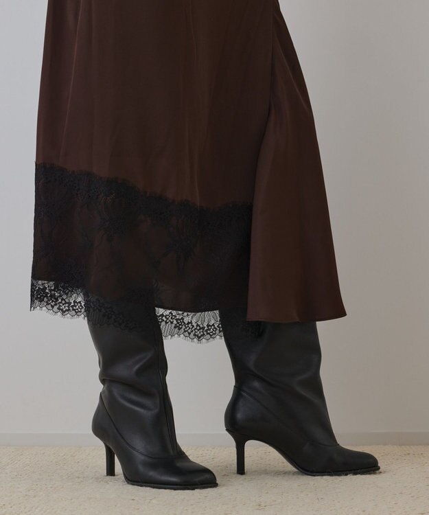 GRACE CONTINENTAL サテンレースニットワンピース グレー