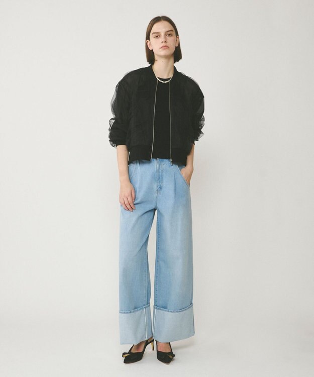 GRACE CONTINENTAL ロールアップワイドパンツ サックス